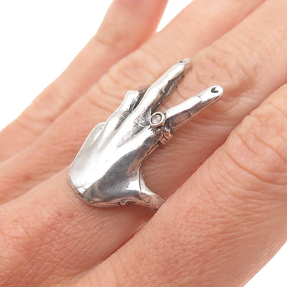 925 Sterling Silver Vintage Round-Cut C Z Hand Oxidized Ring Size 6