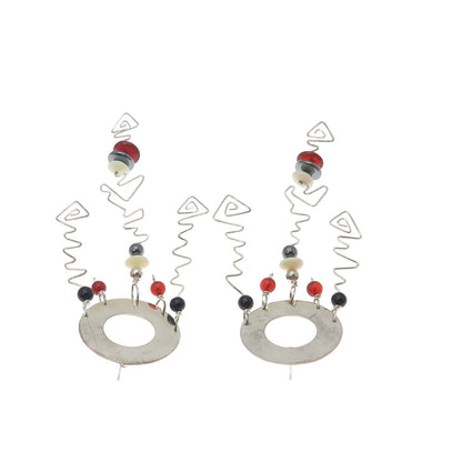 SPIRIT OF TWO Sterling Vintage 1990 Black White Onyx Carnelian Hematite Earrings