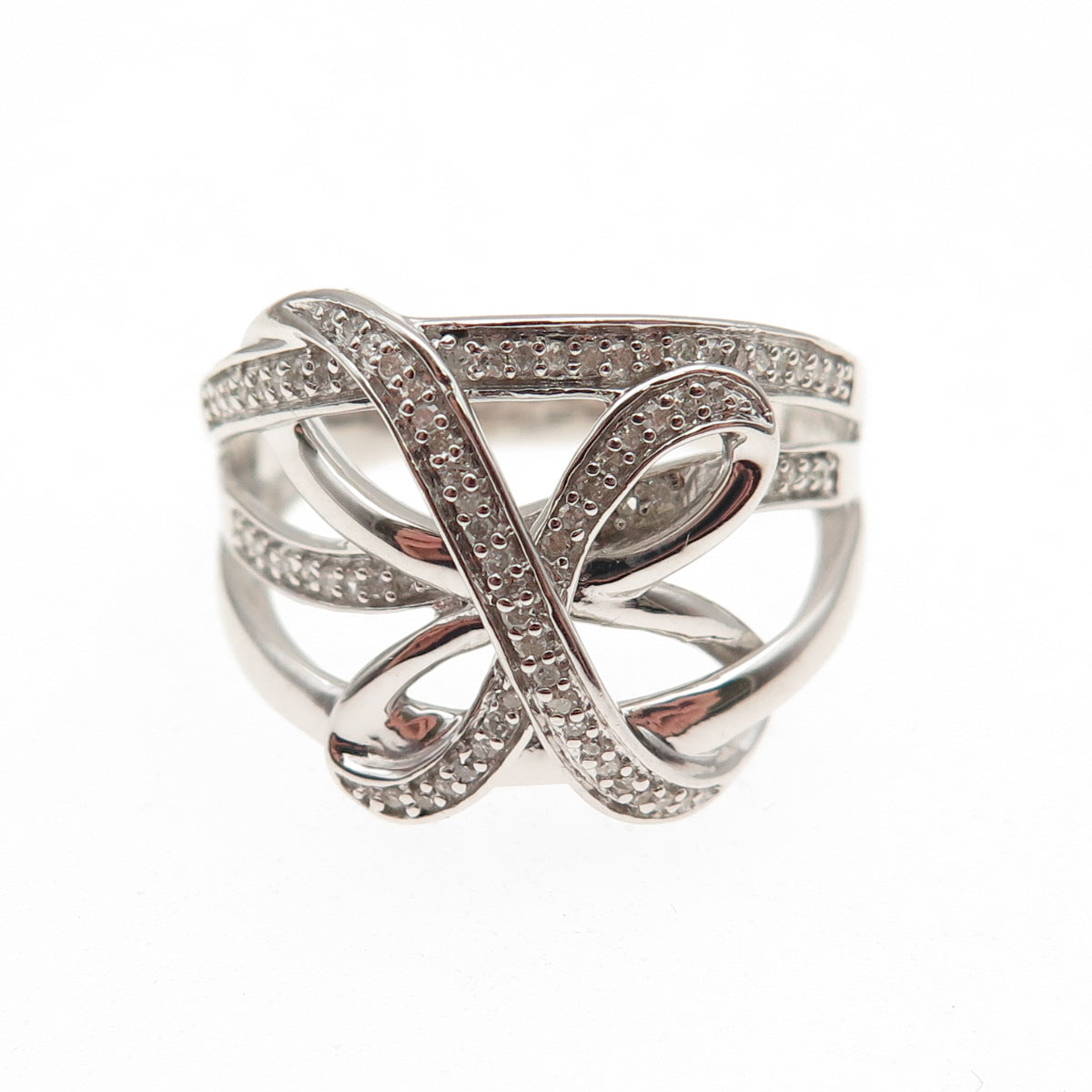 925 Sterling Silver Real Round-Cut Diamond Butterfly Ring Size 8