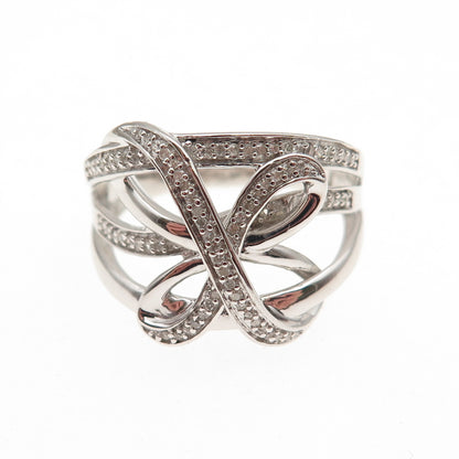 925 Sterling Silver Real Round-Cut Diamond Butterfly Ring Size 8