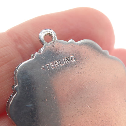 925 Sterling Silver Vintage Red Rhinestone Bell Charm Pendant