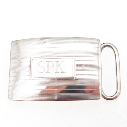 Charles Thomae Sterling Silver Antique Art Deco Engraved SPK Mono Belt Buckle