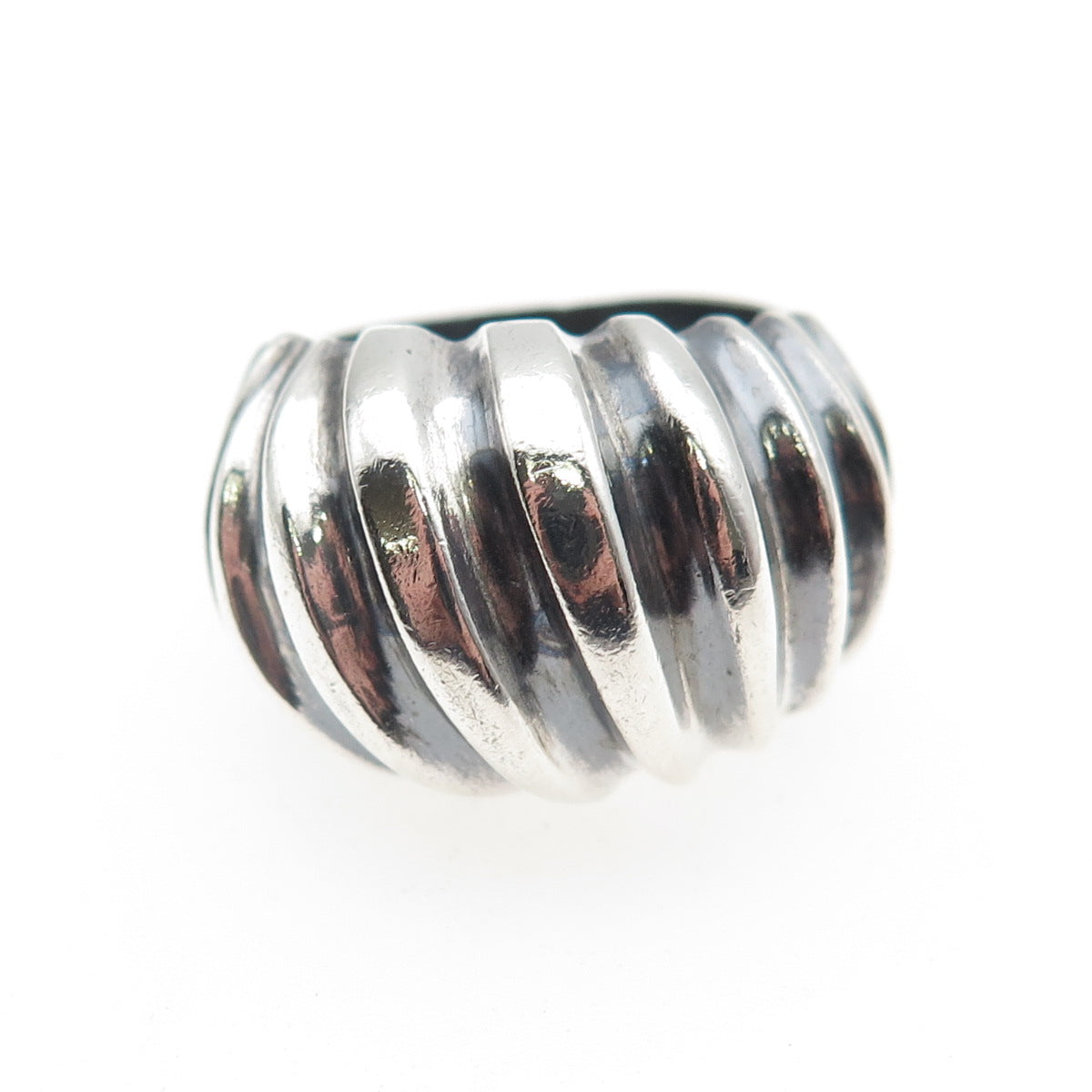 925 Sterling Silver Vintage Modernist Ribbed Dome Oxidized Ring Size 7.75