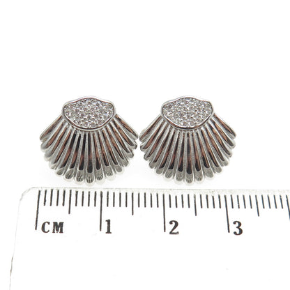 925 Sterling Silver C Z Seashell Earrings