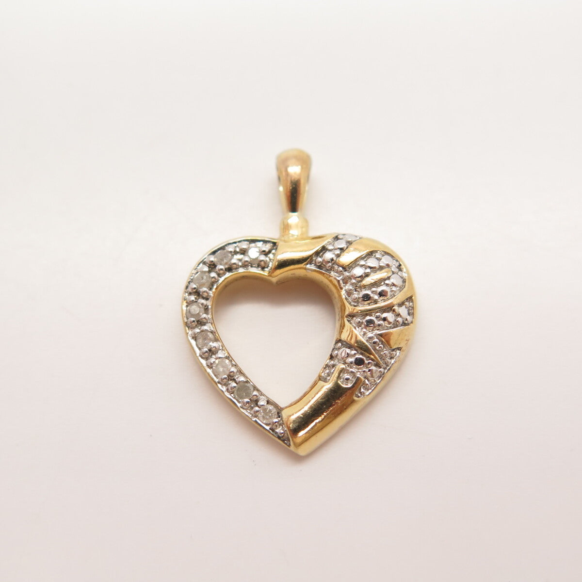 925 Sterling Silver Gold Plated Real Diamond "LOVE" Open Heart Pendant