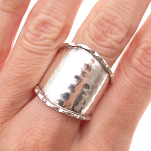 Annika Witt 925 Sterling Silver Vintage Mexico Modernist Hammered Ring Size 10.5