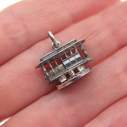 925 Sterling Silver Antique Art Deco San Francisco Cable Car 3D Mini Pendant