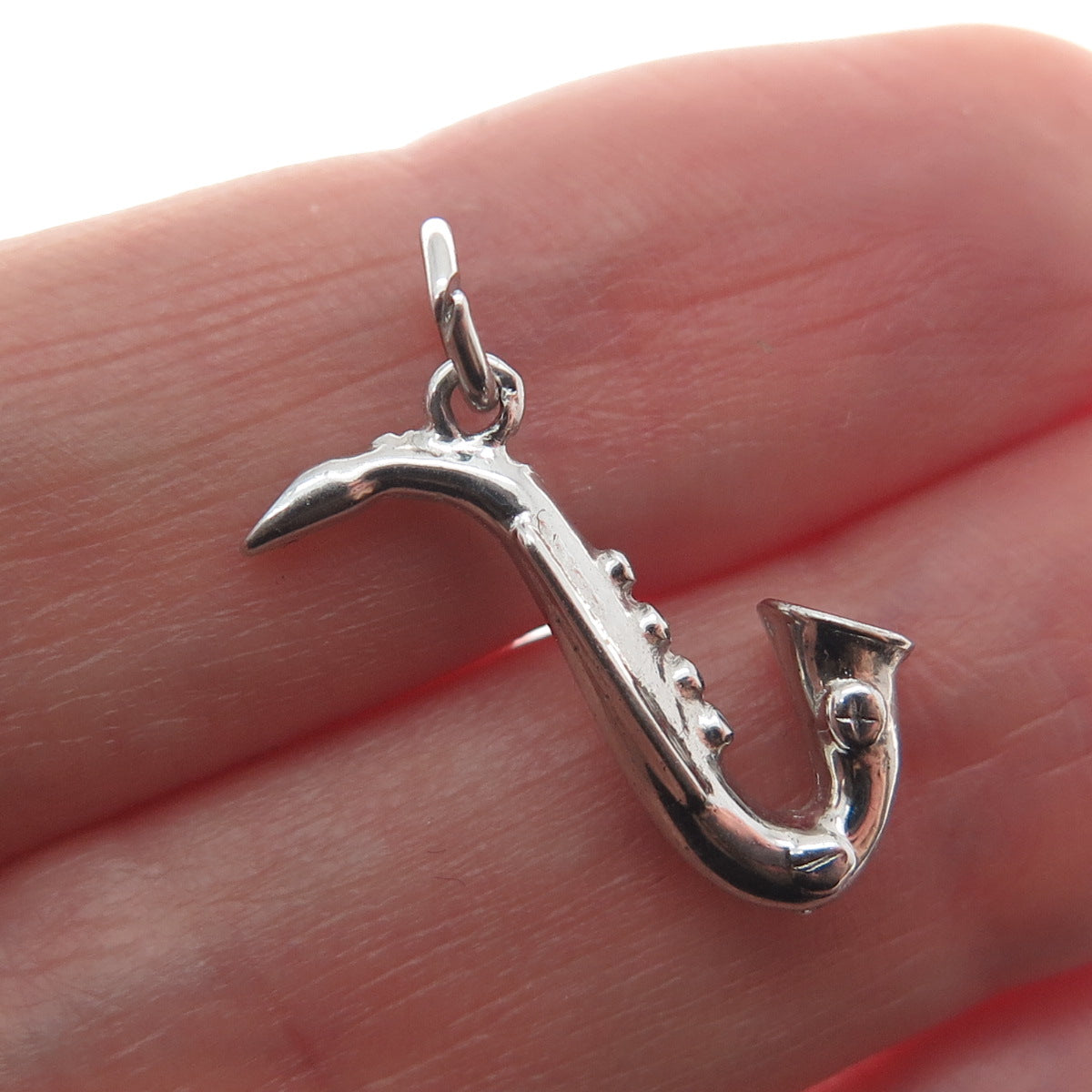 925 Sterling Silver Vintage Saxophone Minimalist 3D Charm Pendant