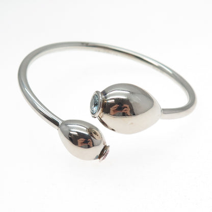 TSIKOLIA Sterling Silver Blue & Purple C Z Vase Adjustable Bangle Bracelet 6.5"