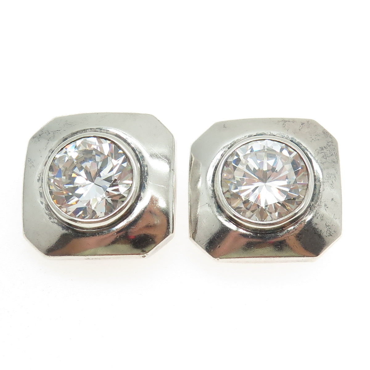 925 Sterling Silver Vintage Round-Cut C Z Clip On Earrings