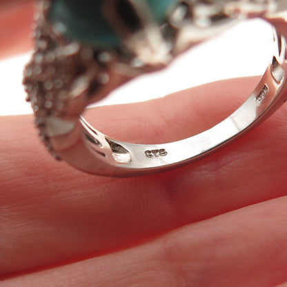 Chuck Clemency 925 Sterling Silver Real Turquoise & White Topaz Ring Size 8