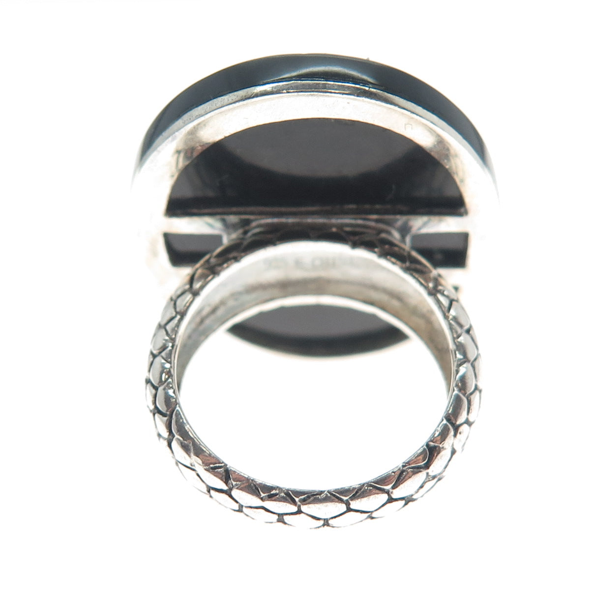925 Sterling Silver Real Tyrone Turquoise & Black Onyx Snake Skin Ring Size 6.25