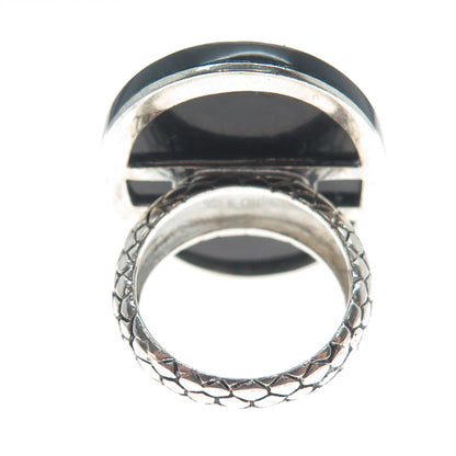 925 Sterling Silver Real Tyrone Turquoise & Black Onyx Snake Skin Ring Size 6.25