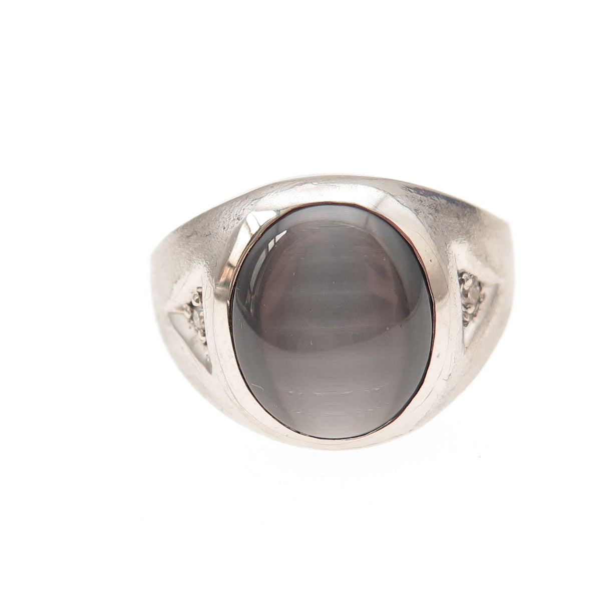 Dason 925 Sterling Silver Vintage Real Diamond & Cat's Eye Ring Size 10