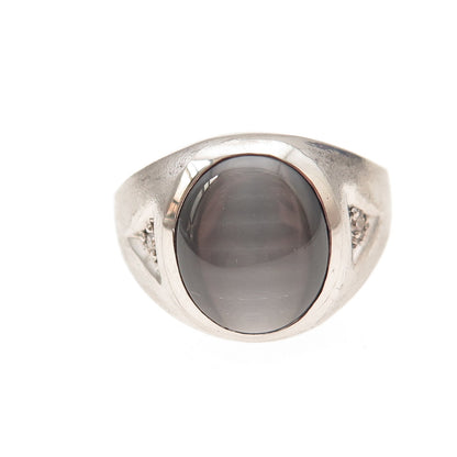 Dason 925 Sterling Silver Vintage Real Diamond & Cat's Eye Ring Size 10