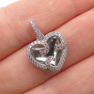 925 Sterling Silver Round-Cut C Z Swirl Heart Mini Charm Pendant