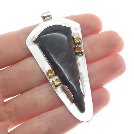 Old Pawn 925 Sterling Silver Vintage Southwestern Jasper Citrine Tribal Pendant