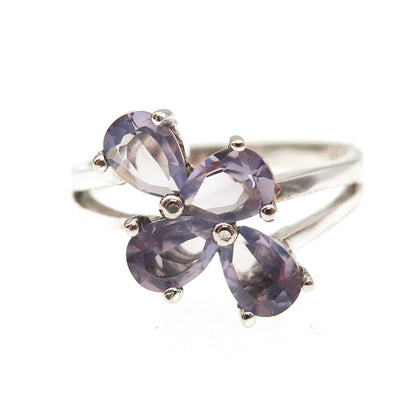 925 Sterling Silver Vintage Real Pear-Cut Iolite Cluster Ring Size 8.25