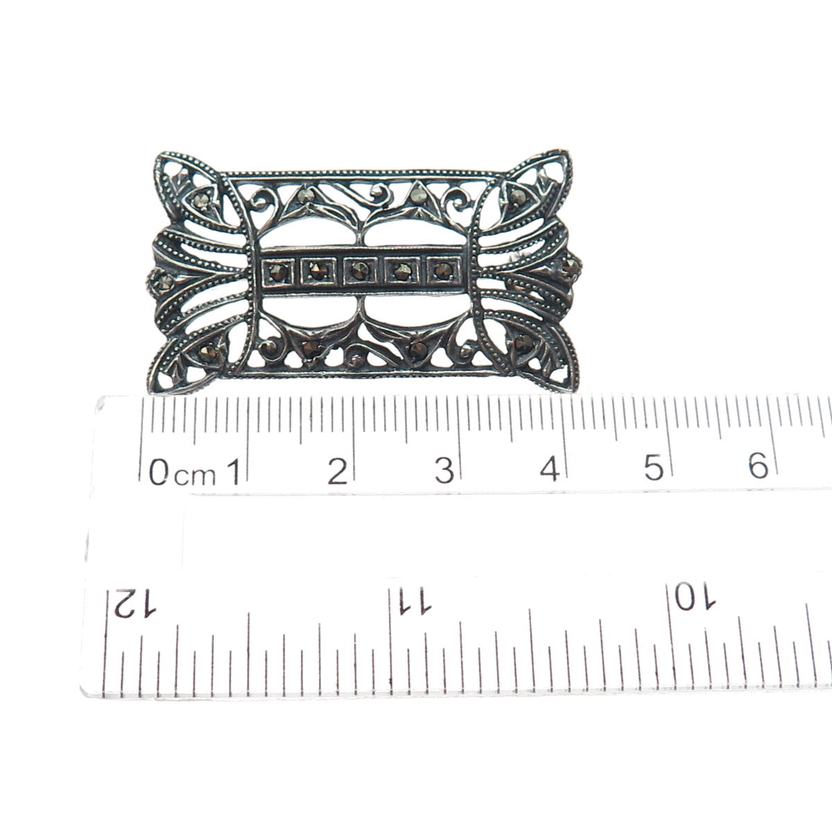 835 Silver Antique Art Deco Portugal Real Marcasite Oxidized Pin Brooch