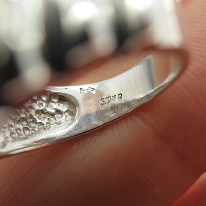 925 Sterling Silver Vintage Modernist Ribbed Oxidized Ring Size 6.25