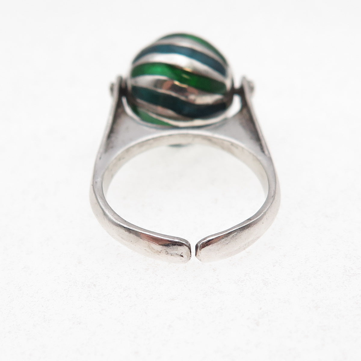 925 Sterling Silver Vintage Italy Enamel Modernist Ball Adjustable Ring Size 6