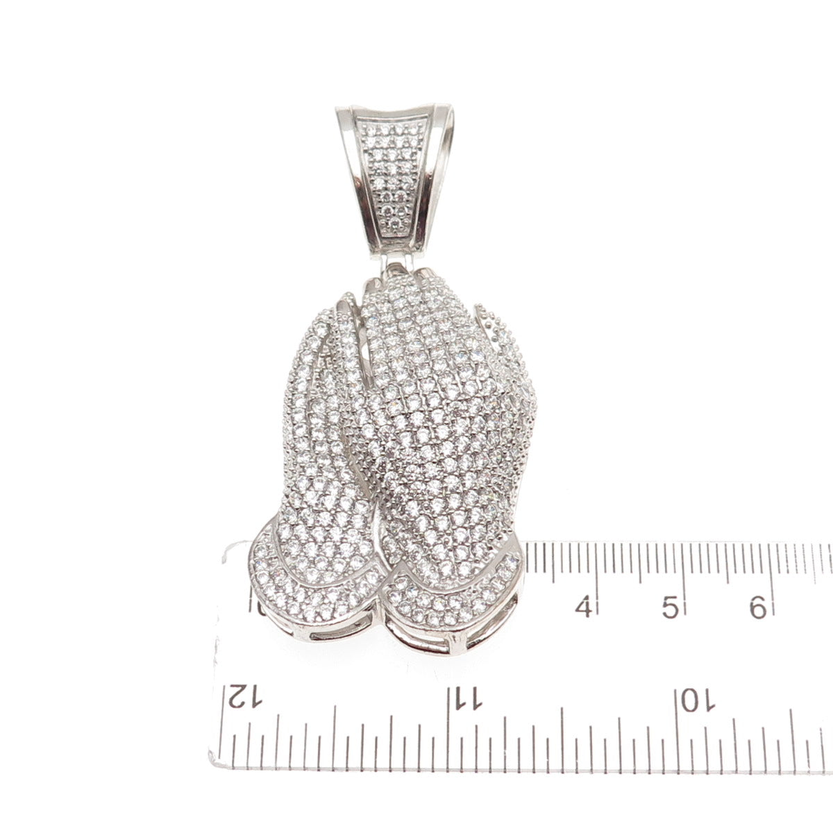 925 Sterling Silver Round-Cut C Z Prayer Hands Pendant
