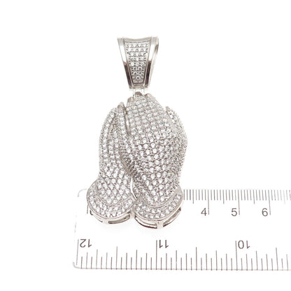 925 Sterling Silver Round-Cut C Z Prayer Hands Pendant