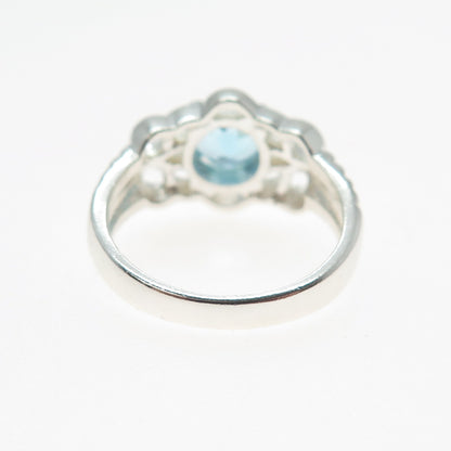 CLYDE DUNEIER CID 925 Sterling Silver Vintage Real Blue Topaz Ring Size 7.5