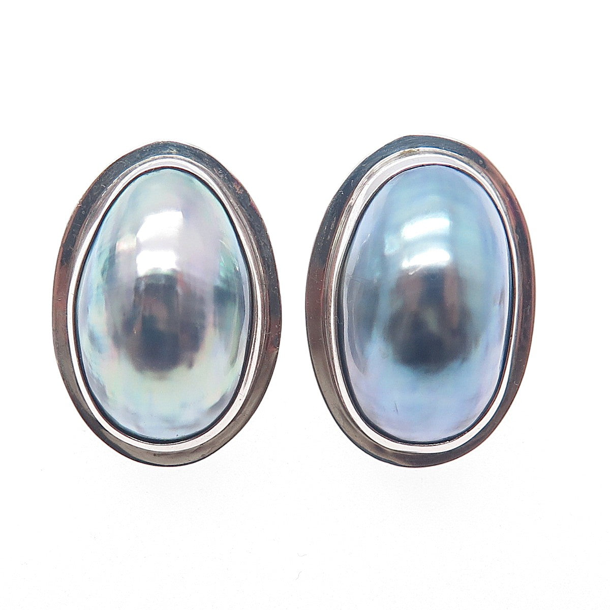 NOKU Sterling Silver 14K Gold Posts Vintage 1991 Real MOP Modernist Earrings