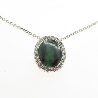 925 Sterling Silver Italy Enamel Real Round-Cut Diamond Chain Necklace 18"