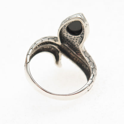 925 Sterling Silver Vintage Real Black Onyx Snake Oxidized Ring Size 8