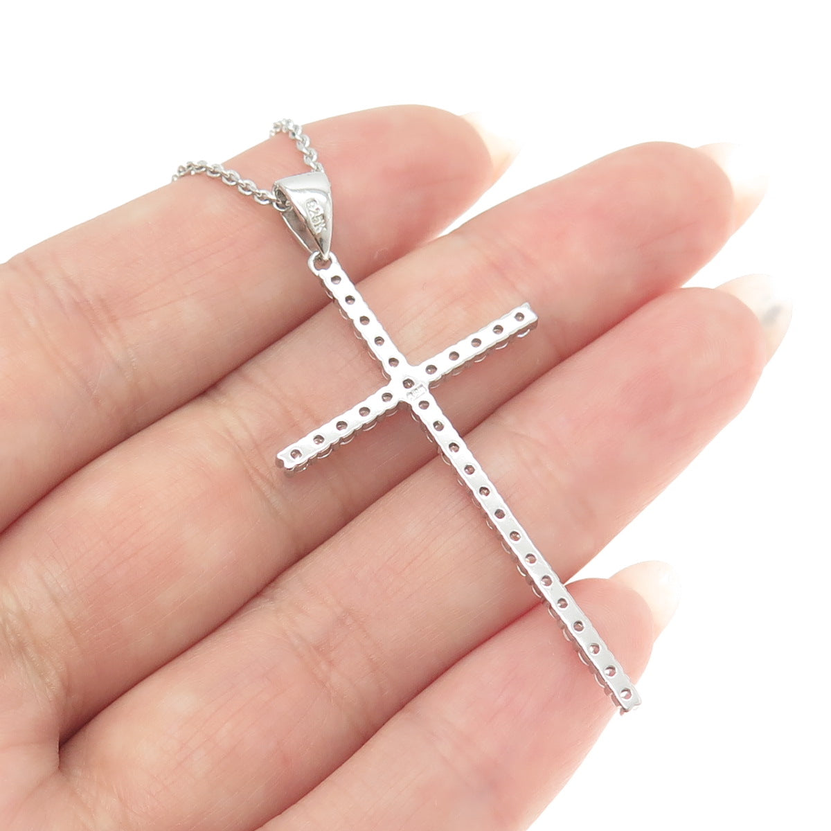 925 Sterling Silver Italy Round-Cut C Z Cross Cable Chain Necklace 18"