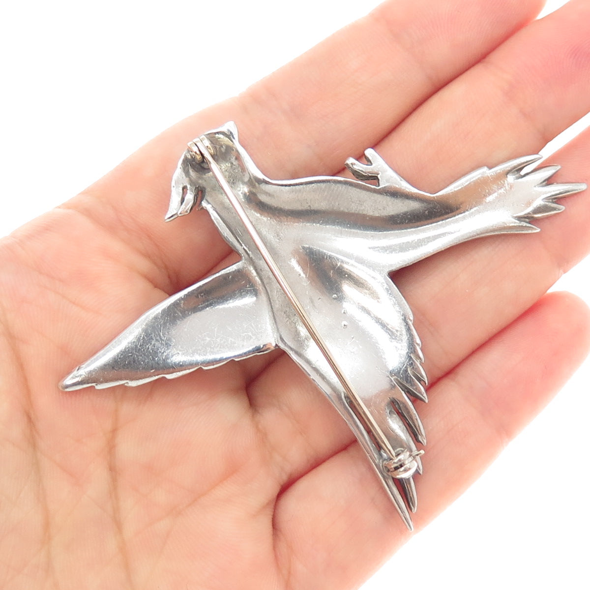 925 Sterling Silver Antique Marcasite & Rhinestone Bird Brooch (missing stones)