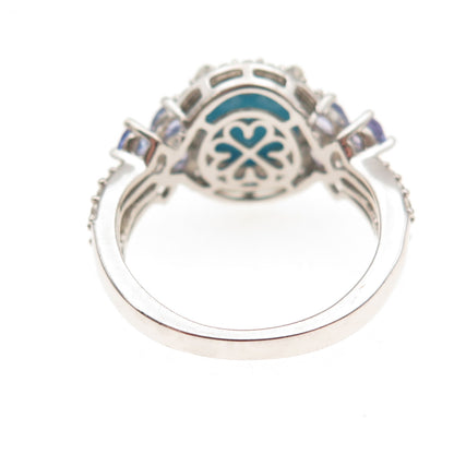 Chuck Clemency 925 Sterling Silver Real Turquoise Tanzanite Topaz Ring Size 8.25