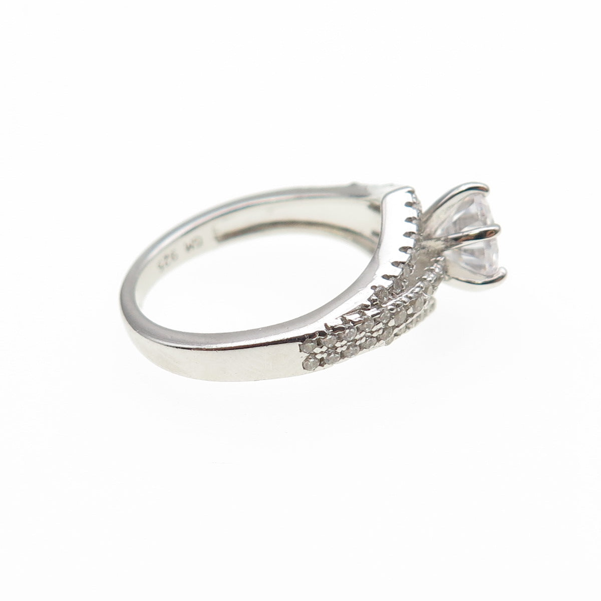 925 Sterling Silver Round-Cut C Z Engagement Ring Size 5.25
