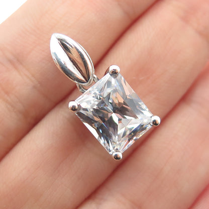 925 Sterling Silver Vintage Radiant-Cut C Z Minimalist Slide Charm Pendant