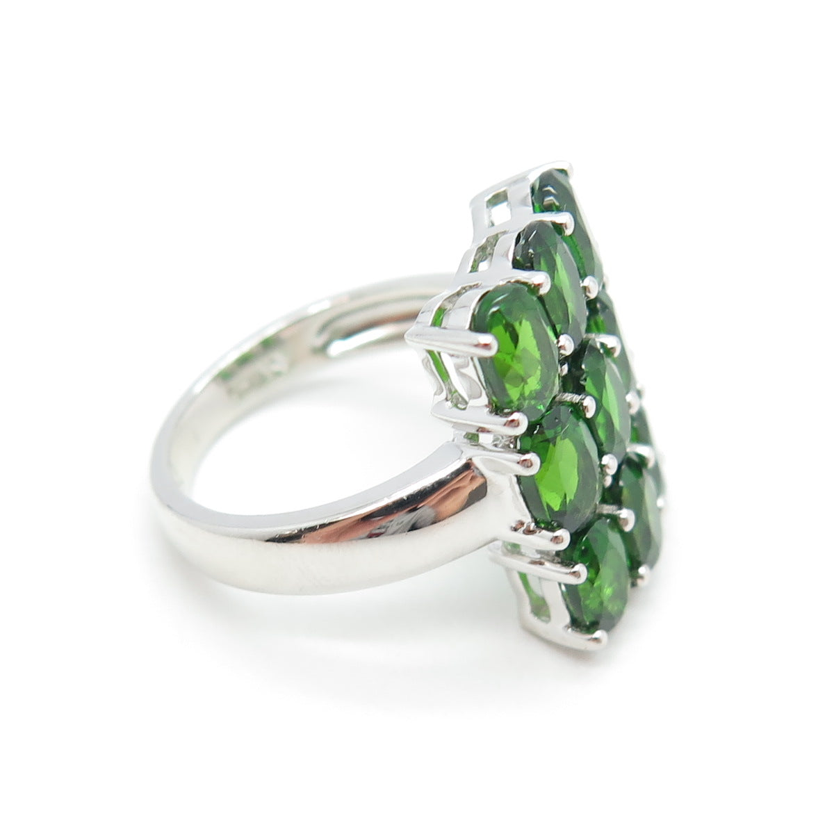 925 Sterling Silver Real Oval-Cut Chrome Diopside & White Topaz Ring Size 6