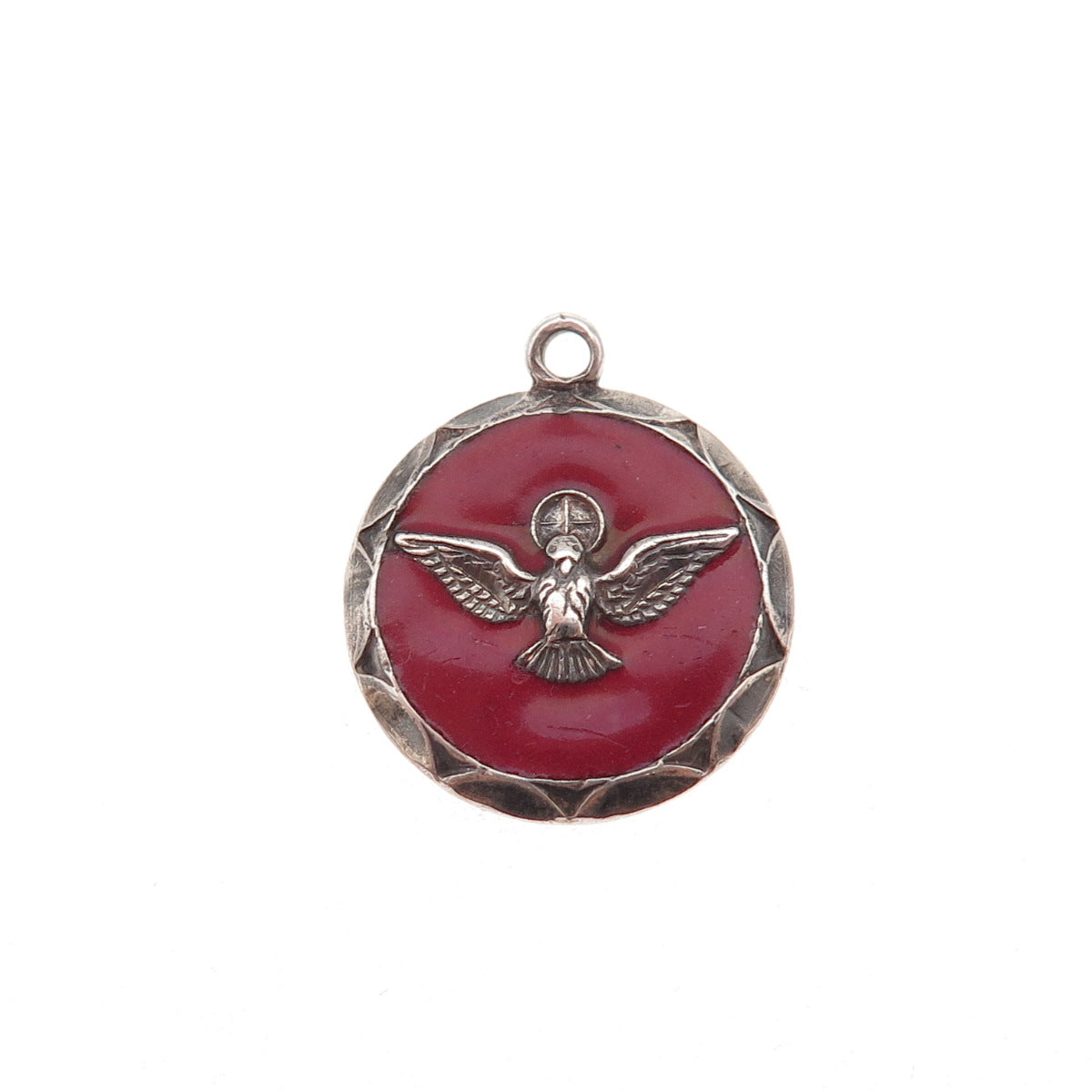 925 Sterling Silver Antique Art Deco Enamel Holy Spirit Oxidized Charm Pendant