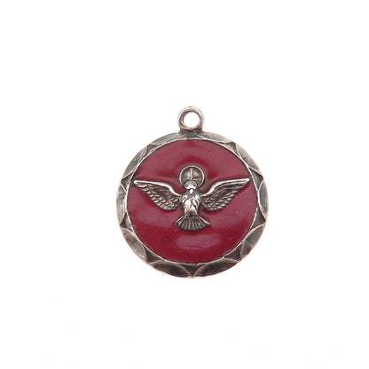 925 Sterling Silver Antique Art Deco Enamel Holy Spirit Oxidized Charm Pendant