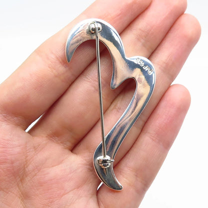 925 Sterling Silver Vintage Modernist Half Heart Pin Brooch
