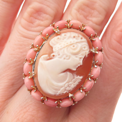 MICHAEL VALITUTTI Gems En Vogue 925 Sterling MOP Coral Lady Cameo Ring Size 8.25