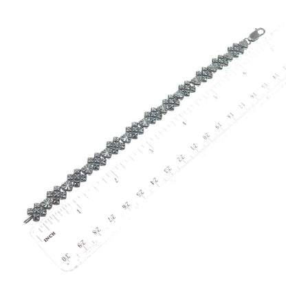 BEVERLY HILLS 925 Sterling Silver Vintage Diamond-Cut Heart Oxidized Bracelet 7"
