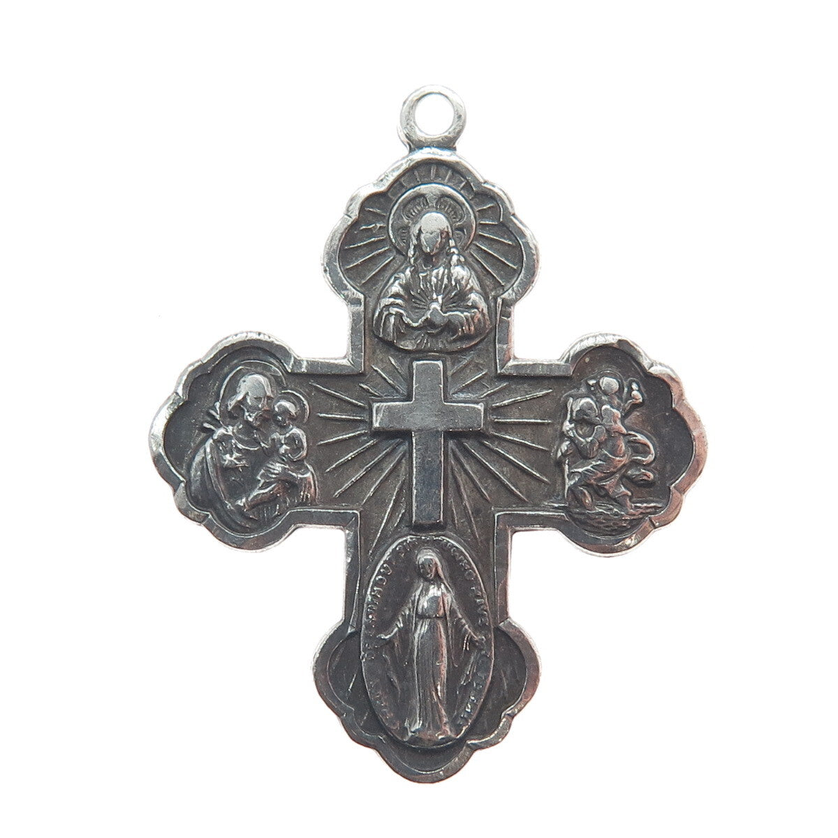 925 Sterling Silver Antique Art Deco 4-Way Cross Emergency Oxidized Pendant