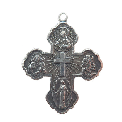 925 Sterling Silver Antique Art Deco 4-Way Cross Emergency Oxidized Pendant