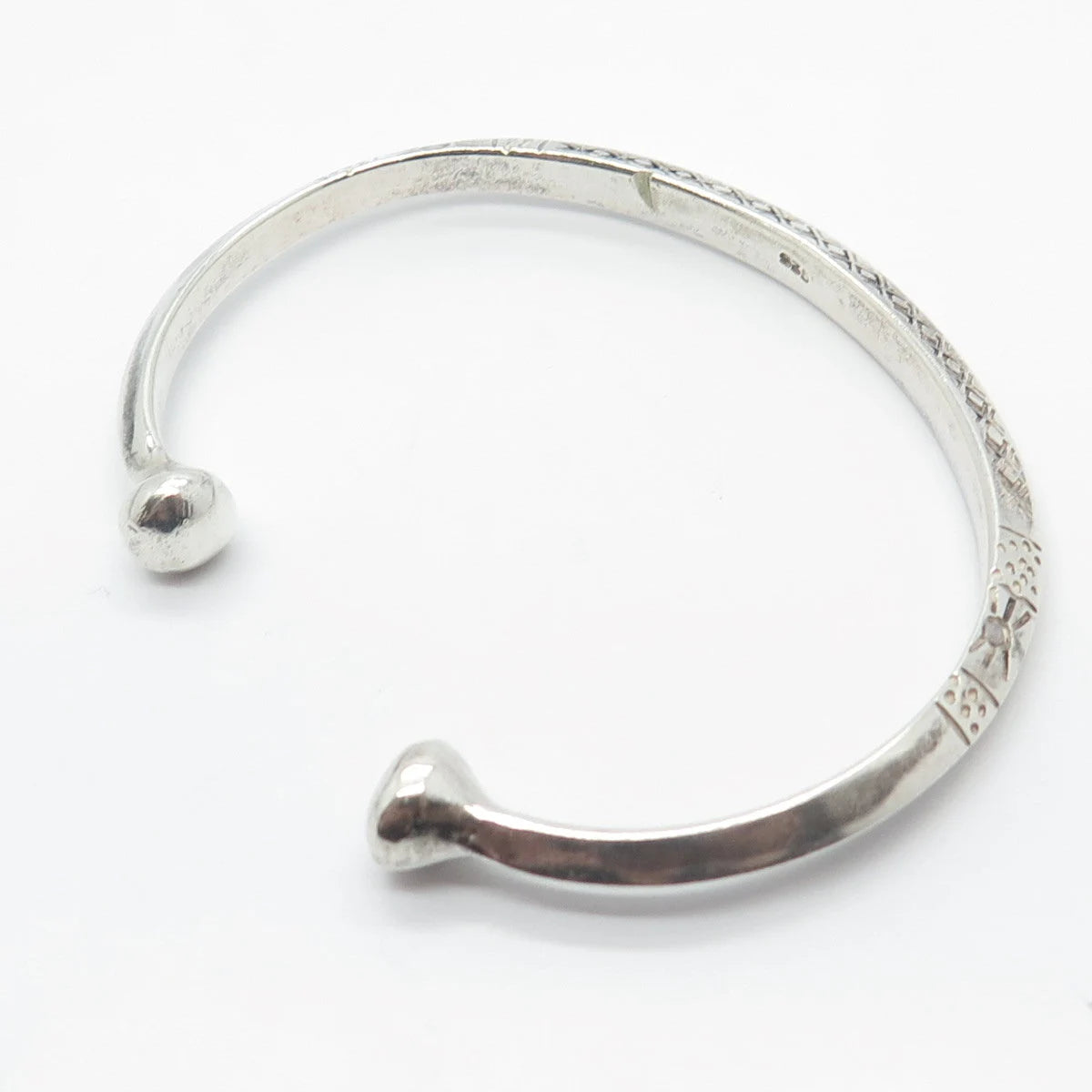 925 Sterling Silver Vintage Ornate Sun Tribal Adjustable Bracelet 6.5"