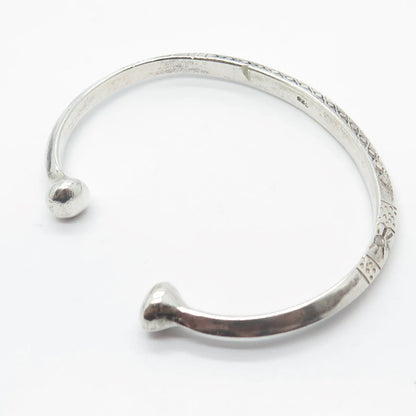925 Sterling Silver Vintage Ornate Sun Tribal Adjustable Bracelet 6.5"