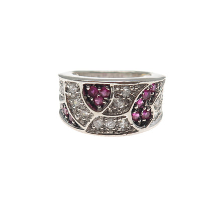 925 Sterling Silver Round-Cut Lab-Created Ruby & C Z Ring Size 6.5