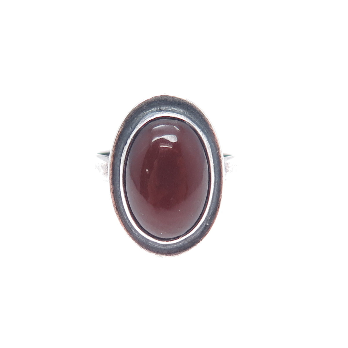 925 Sterling Silver Vintage Real Carnelian Modernist Oxidized Ring Size 6