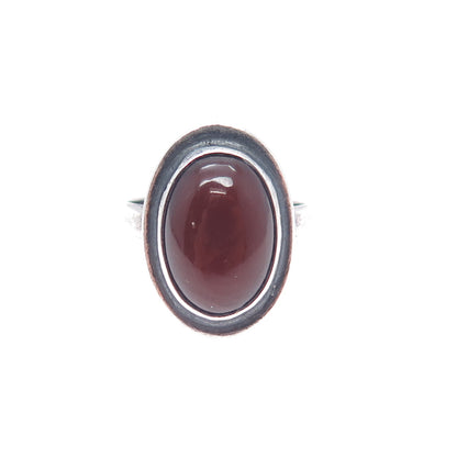 925 Sterling Silver Vintage Real Carnelian Modernist Oxidized Ring Size 6
