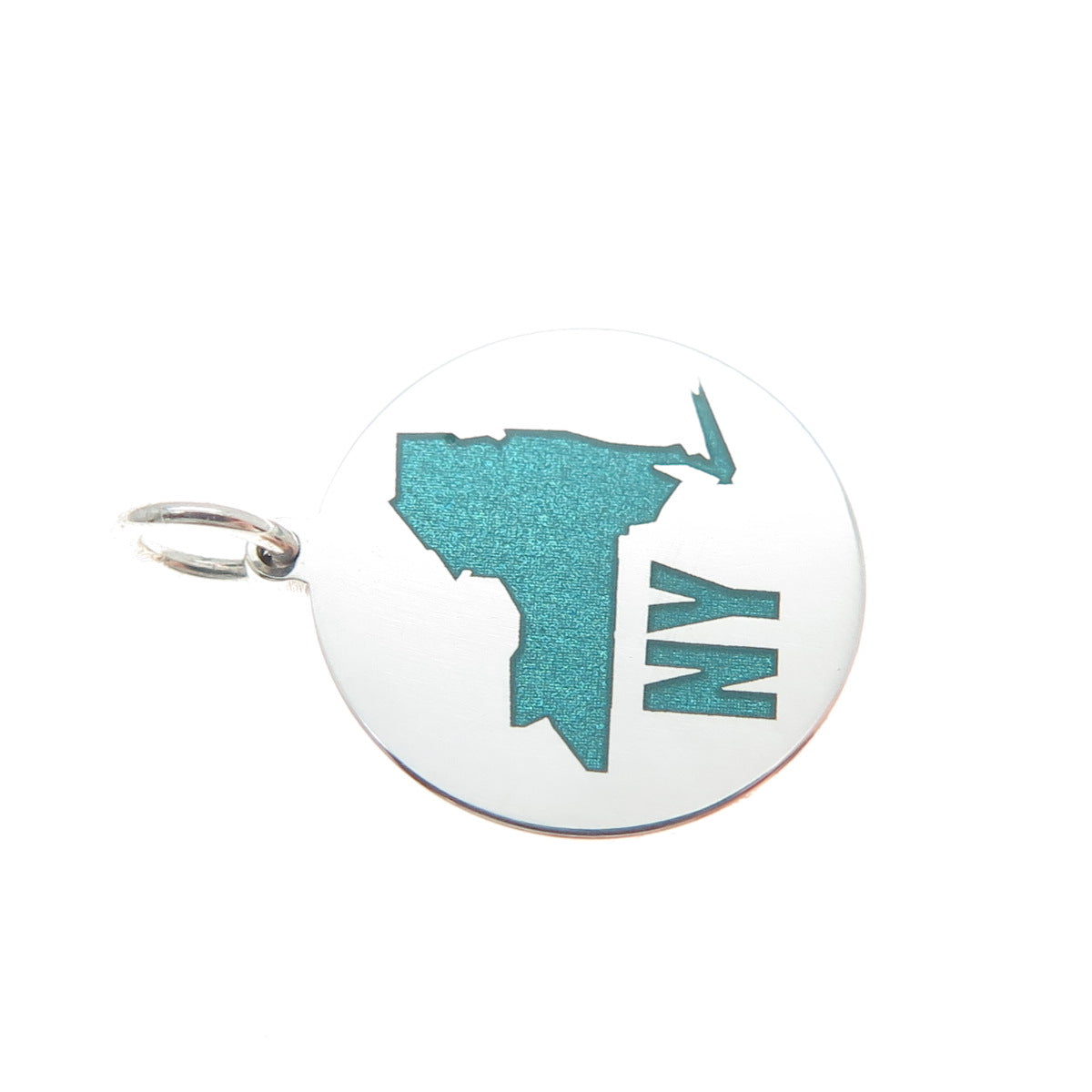 925 Sterling Silver Turquoise Enamel New York State Map Minimalist Charm Pendant